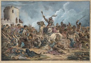 Bataille entre les Georgiens et les tribus de montagne - Kamp mellem georgierne og bjergstammer - Orlowski (Orlovsky), Alexander Osipovich (1777-1832) - 1826 - Litografi, akvarel - 54x77 - Privat samling