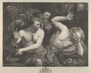 Joseph fortolker drømmene om Faraas øverste butler og bager, 1766. af Alexander Bannerman