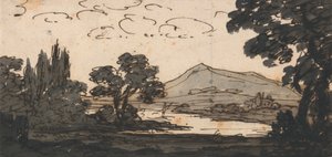Landskab med bjerg og sø af Alexander Cozens
