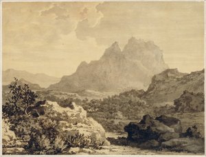 Mountainous Landscape, ca. 1780 (grå og brun vask på papir forberedt med brun grund)