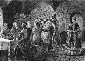 Prins Mikhail Vasiliyevich Skopin-Shuisky ved grev Vorotynskys fest af Alexander Efimovich Zemtsov