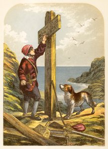 Robinson Crusoe rejser en stolpe på kysten af Alexander Francis Lydon