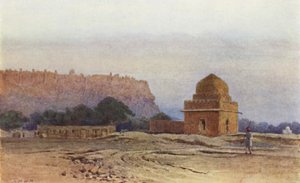Gwalior Fort før solopgang (farve litho) af Alexander Henry Hallam Murray