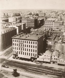 Udsigt nordnordvest fra kuppelen på retsbygningen i Chicago, 1858