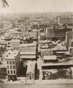 Udsigt mod vest fra kuppelen på retsbygningen i Chicago, 1858