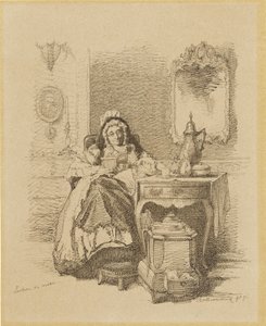 læser gammel dame Lecture du matin (titel på objekt) af Alexander Hugo Bakker Korff