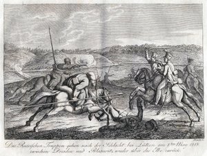 Russiske tropper går efter slaget ved Lutzen tilbage over Elben - Sauerweid, Alexander Ivanovich (1783-1844) - 1813 - Radering - 21x26 - Privat samling af Alexander Ivanovich Sauerweid