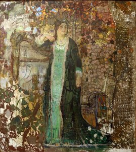 Harpespiller. Portræt af Tatiana Sergeevna Bartseva (1886-1984) af Savinov, Alexander Ivanovich (1881-1942) af Alexander Ivanovich Savinov