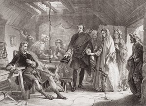 Det første møde mellem prins Charles og Flora Macdonald på øen South Uist, 1747, fra `Illustrationer af engelsk og skotsk historie