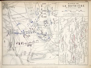 Kort over slaget ved La Rothiere, udgivet af William Blackwood and Sons, Edinburgh og London, 1848 (håndfarvet gravering) af Alexander Keith Johnston