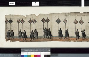 Detalje fra The Huntly Funeral Procession, der siges at være blevet brugt til obsequies af George 1st, Marquess of Huntly