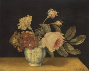 Blomster i en Delft -krukke