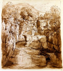 The Bracklinn Falls, Perthshire, ca. 1810 (pen og brunt blæk med vask på papir) af Alexander Nasmyth