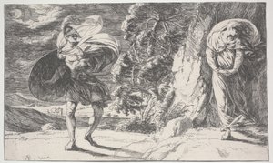 Fingal Encounters Carbon Carglass, først trykt ca. 1773 (ætsning)