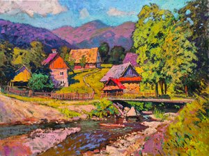 Farverig bjerglandsby af Alexander Shandor