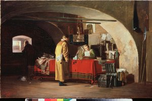 Et administrativt kontor i Fyrstendømmet Moskva (Et kontor i Muscovy) - Maleri af Alexander Stepanovich Yanov (1857-1918), olie på lærred af Alexander Stepanovich Yanov