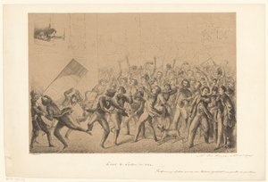 Jublende studerende hilser på deres idol Franz Liszt Liszt i Leiden i 184* (titel på objekt) Fra fortiden (serietitel) af Alexander Ver Huell (signed by artist)