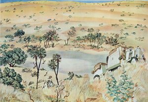 Ved udgangen af ​​en Kpro (Cuvette) region i Tehad, fra Drawings and Paintings of Africa, udført under Citroen Centre Afrique-ekspeditionen, anden Haardt Audouin-Dubreuil-mission, pub. Paris, 1927 af Alexander Yakovlev