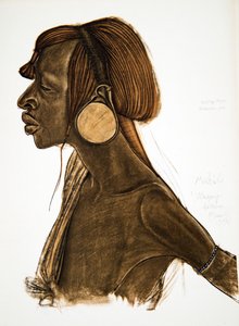 Mutila, MGogo (Dodoma), fra Drawings and Paintings of Africa, udført under Citroen Centre Afrique-ekspeditionen, anden Haardt Audouin-Dubreuil-mission, pub. Paris, 1927