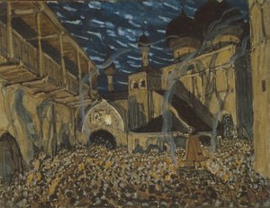 Scenografi til operaen Pskov Jomfruen af ​​N. Rimsky-Korsakov, ca. af Alexander Yakovlevich Golovin