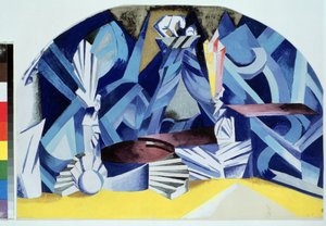 Julies værelse. Scenografi til skuespillet Romeo og Julie af William Shakespeare (1564-1616) (Kostumedesign til teaterstykket Romeo og Julie af W.Shakespeare). Værk af Alexandra Alexandrovna Exter (1882-1949), gouache på pap af Alexandra Alexandrowna Exter