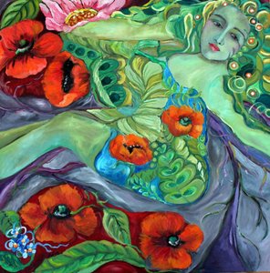 Den grønne gudinde og valmuer af Alexandra Higgins