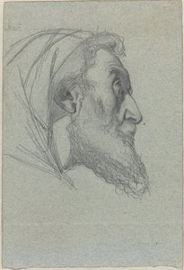 Skægget mand i profil (recto) / Kvinde ser op (verso)
