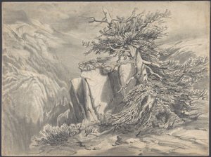 Knækket træ i bjerglandskab af Alexandre Calame