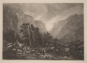 Par ved et forfaldent hus af Alexandre Calame