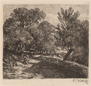 Mand hviler ved en stenmur af Alexandre Calame