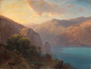 Près de Seelisberg: en udsigt over Lac de Lucerne set fra Seelisberg, Schweiz, 1862 af Alexandre Calame