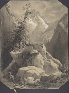 Tre geder i et bjergrigt landskab af Alexandre Calame