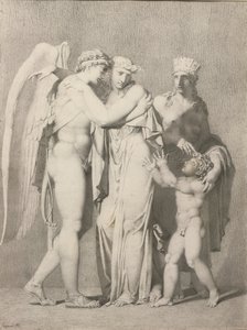 Amor og psyke (blyant og gråt blæk på papir) af Alexandre Evariste Fragonard