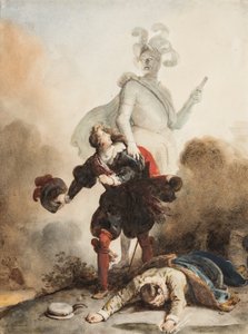 Don Juan og Leporello møder statuen af ​​kommandøren på kirkegården (grafit, pen og brunt blæk med akvarel på papir, forhøjet med gummi arabicum) af Alexandre Evariste Fragonard