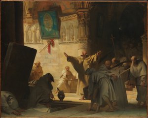 Dramatisk scene med munke i en krypt af Alexandre Evariste Fragonard