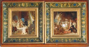 Frans I og hans hof modtager værker fra Italien af Primaticcio - Frans I slået til ridder af Bayard ... af Alexandre Evariste Fragonard