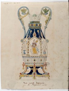 Japansk karaffelvase akvarel af Alexandre Evariste Fragonard (1780-1850) 1832 Sevres. Porcelænsfremstilling af Alexandre Evariste Fragonard