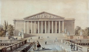 Projekt til nationalforsamlingen eller Palais Bourbon, Palais du Corps Legislatif Tegning af Evariste Fragonard (1780-1850) 1800-tallets Paris, Palais Bourbon