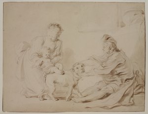 Den første ridelektion (La première leçon déquitation), ca. 1778 (grafit og brun vask på antikt lagt papir) af Alexandre Evariste Fragonard