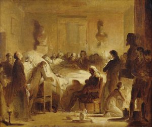 De sidste øjeblikke af Charles-Ferdinand af Frankrig (1778-1820) i administrationsrummet i Paris Opera House, 14. februar 1820, 1820-50 af Alexandre Evariste Fragonard