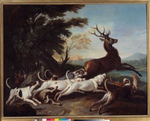 Jagt: “” Debuche du deer”” Maleri af Francois Desportes (1661-1743) 1718 søn. 1,1x1,45 m Rouen, Museum of Fine Arts af Alexandre Francois Desportes