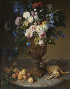 Urne med blomster med frugter og hare, 1715