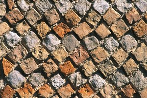 Nærbillede af et opus reticulatum gulv. Civitella akropolis, Italien, Abruzzo-regionen, Chieti