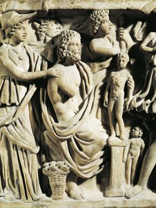 Marmorsarkofag, Relief, der skildrer Prometheus-myten, Detalje, Athena hjælper Prometheus, mens han skaber mennesker, Fra Arles
