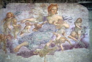 En af freskoerne fra Mazzanti-husene, Piazza delle Erbe, Verona (UNESCOs verdensarvsliste, 2000), Veneto, Italien af Nicolas Toussaint Charlet