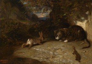 Kat, væsel og kanin, 1836 af Alexandre Gabriel Decamps