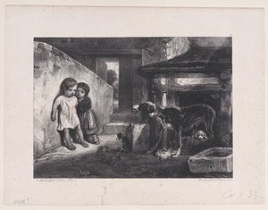 Children Frightened by Snarling Dog, fra serien Hunting Scenes, 1829. af Alexandre Gabriel Decamps