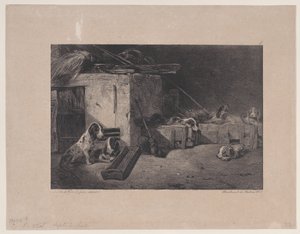 Interior of the Kennel, fra serien Hunting Scenes, 1829. af Alexandre Gabriel Decamps
