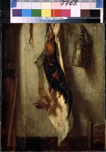 ""stilleben af ​​hane og hare, hængende på en krog og lanterne"" Maleri af Alexandre-Gabriel Decamps (Alexandre Gabriel) (1803-1860) 1800-tallet Dim. 28x24 cm Eremitagemuseet, Sankt Petersborg (Saint -Petersburg) af Alexandre Gabriel Decamps