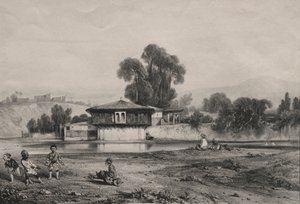Pavillon ved kanten af en flod. af Alexandre Gabriel Decamps